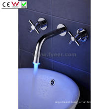 Wall Mounted Self-Power 3 Color Brass LED Basin Faucet (QH072-1F)